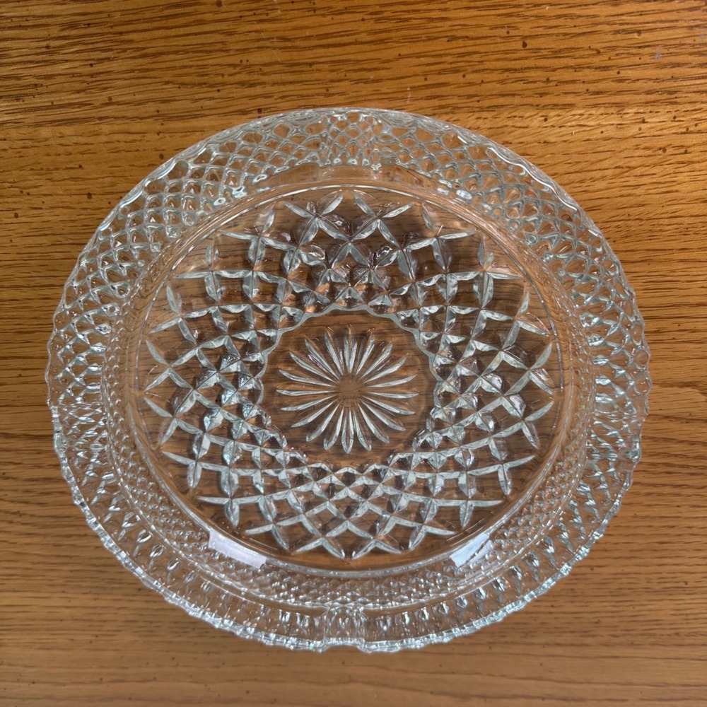 Vintage Diamond Prescut 8.5 inch Cigarette Cigar Ashtray Clear Glass Heavy